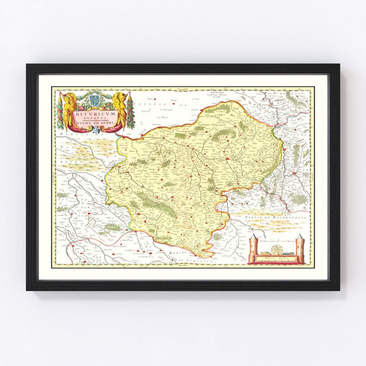 Vintage Map of Bourges & Nevers France 1665
