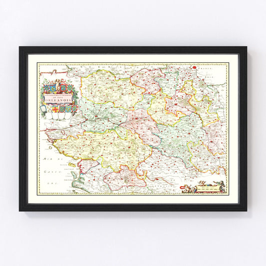 Vintage Map of Orléanais, France 1665