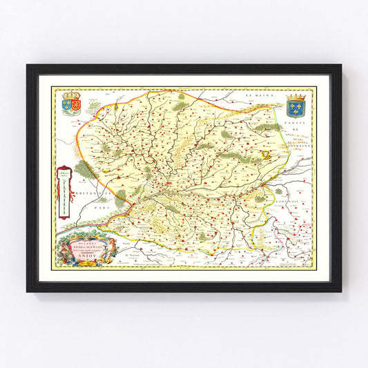 Vintage Map of Anjou, France 1665