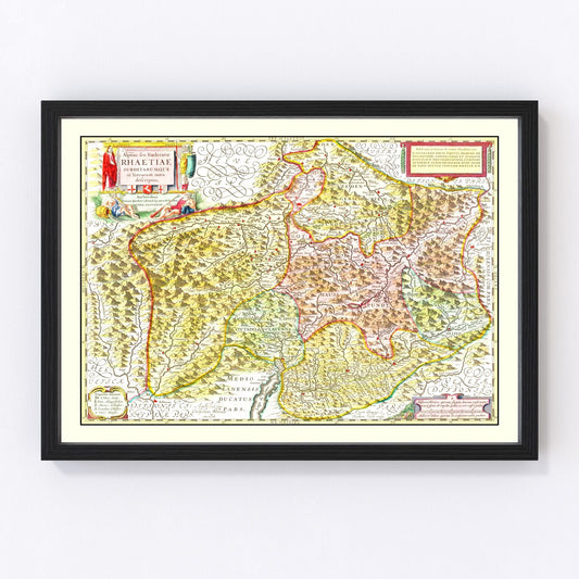 Vintage Map of Rhaetia 1665