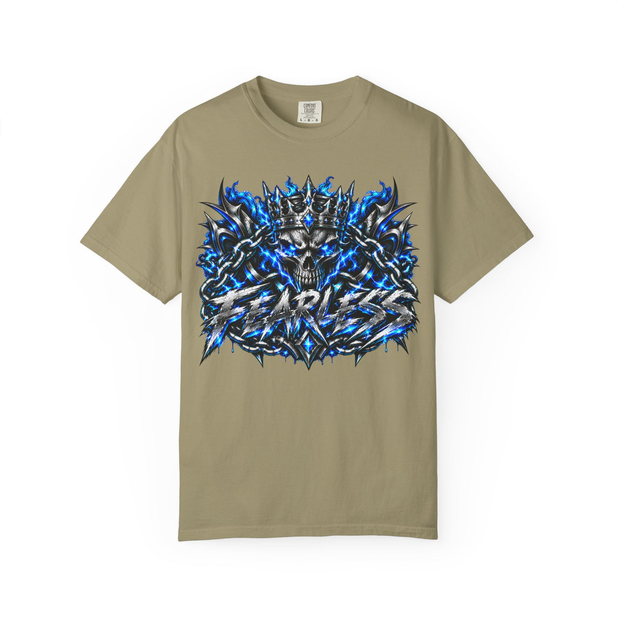 Skull Throne Graphic T-Shirt — Blue Lightning Heavy Metal Tee