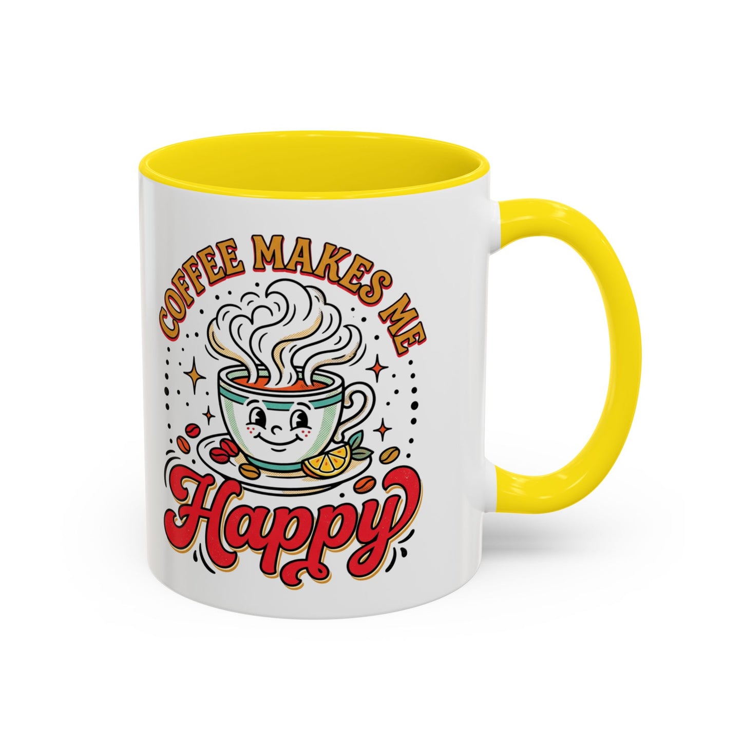 Coffee Mug — "Coffee Makes Me Happy" Cute Retro Accent Mug (11/15oz)