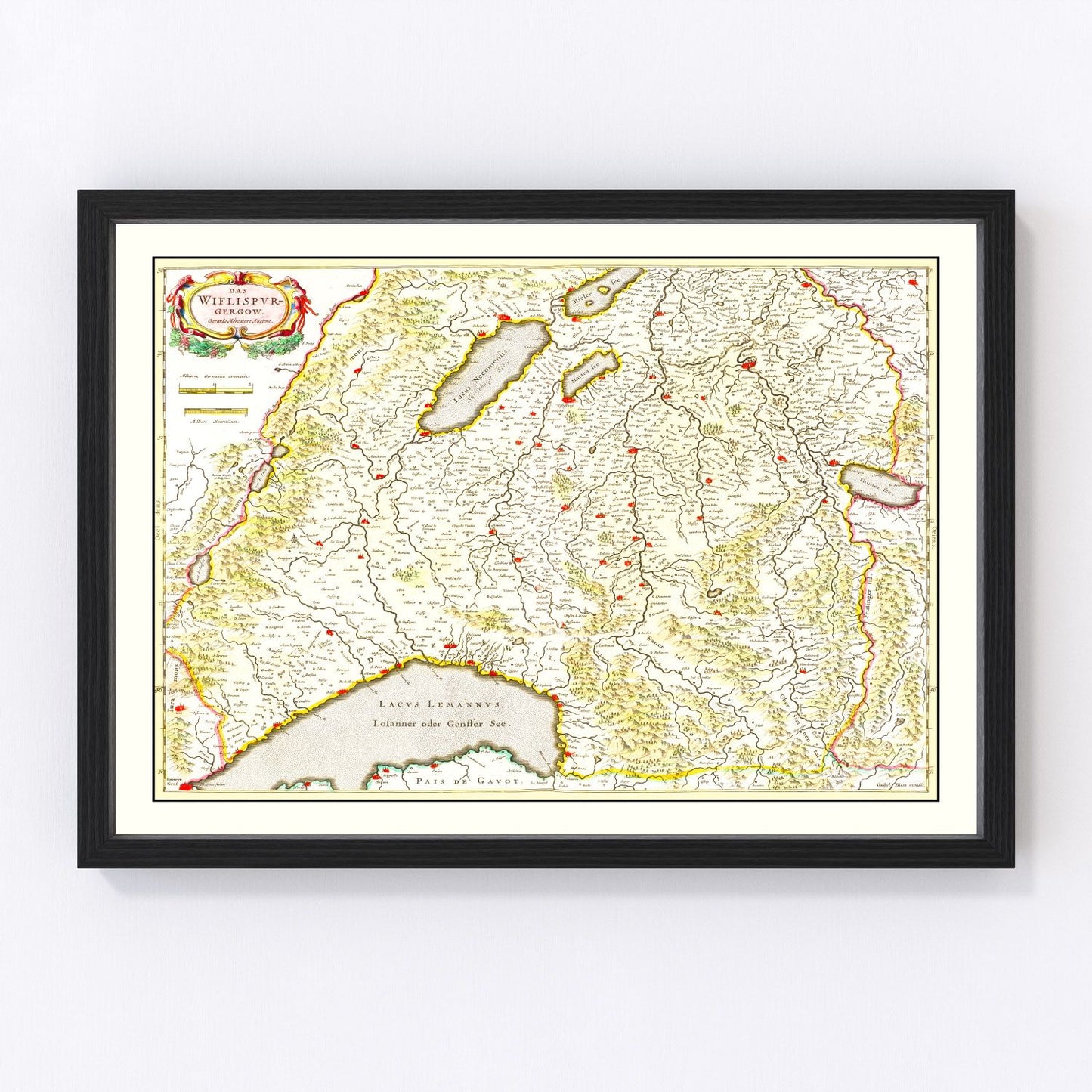 Vintage Map of Western Switzerland 1665