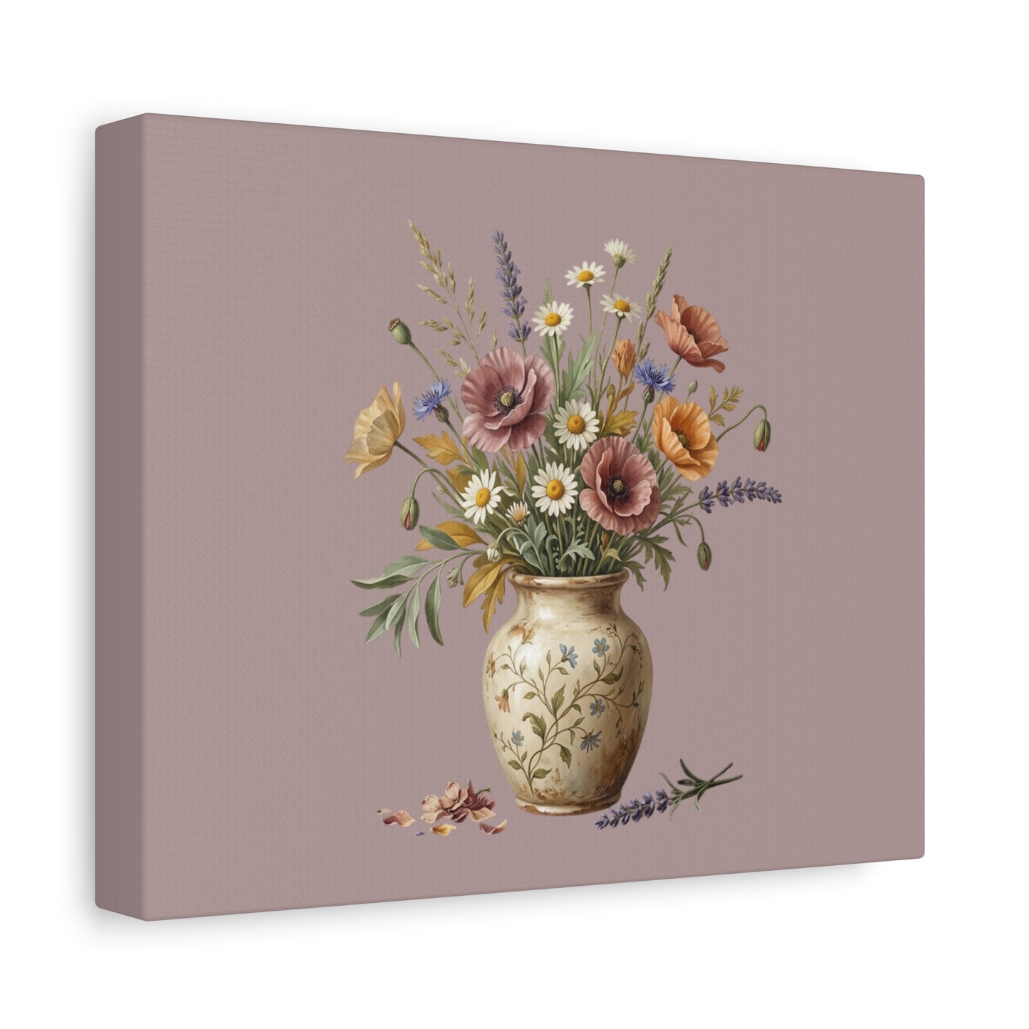 Botanical Vase Floral Canvas Print — Vintage Wildflower Wall Art