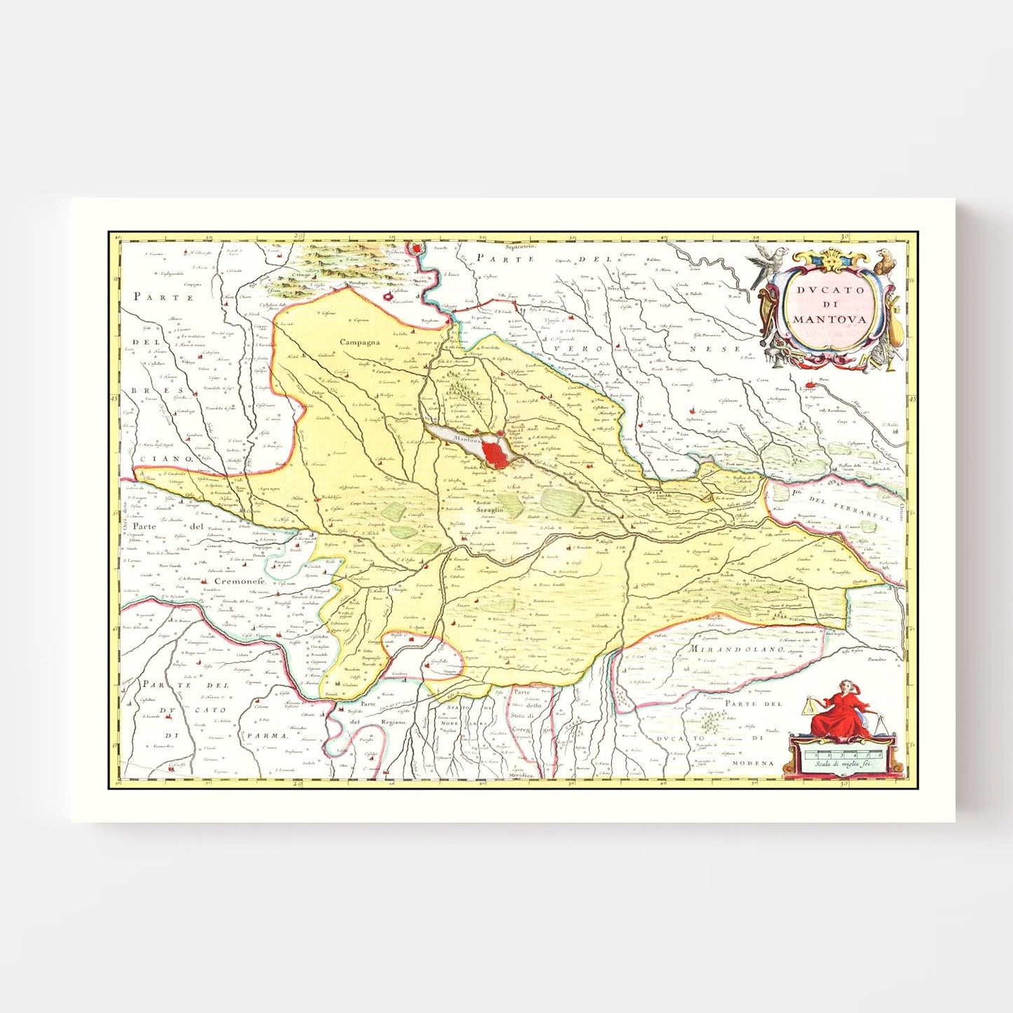 Vintage Map of Mantua, Italy 1665