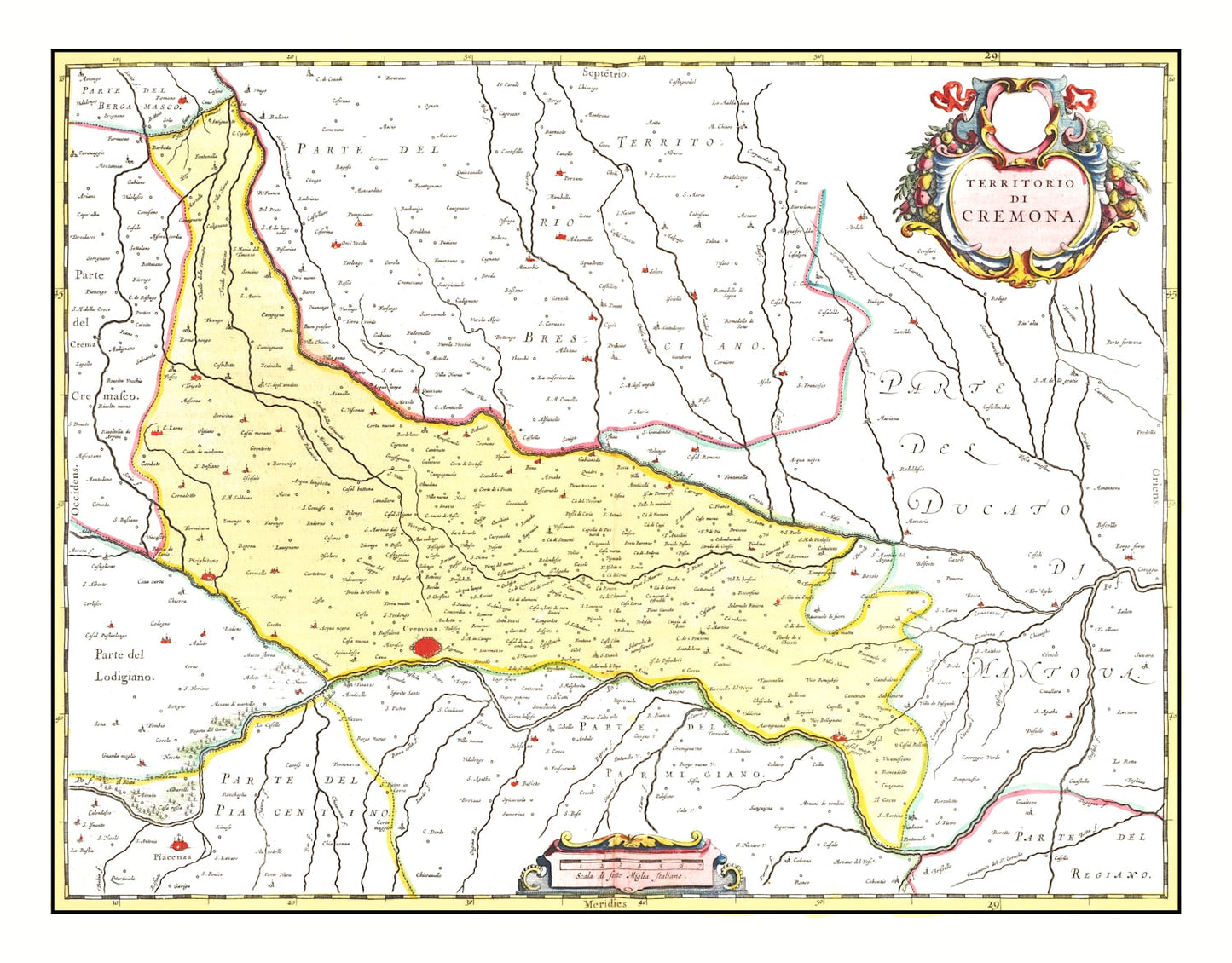 Vintage Map of Cremona, Italy 1665