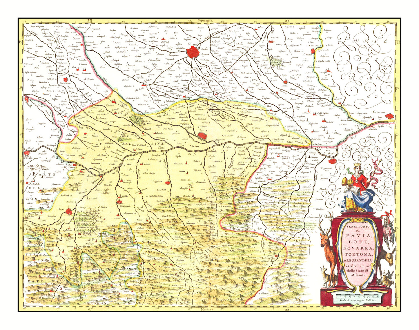 Vintage Map of Lodi & Pavia Italy 1665