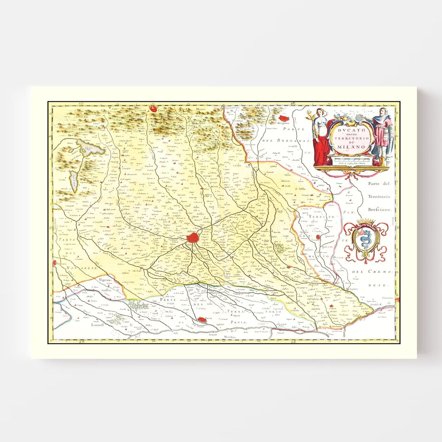 Vintage Map of the Milan Region in Italy 1665