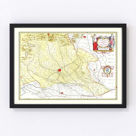 Vintage Map of the Milan Region in Italy 1665