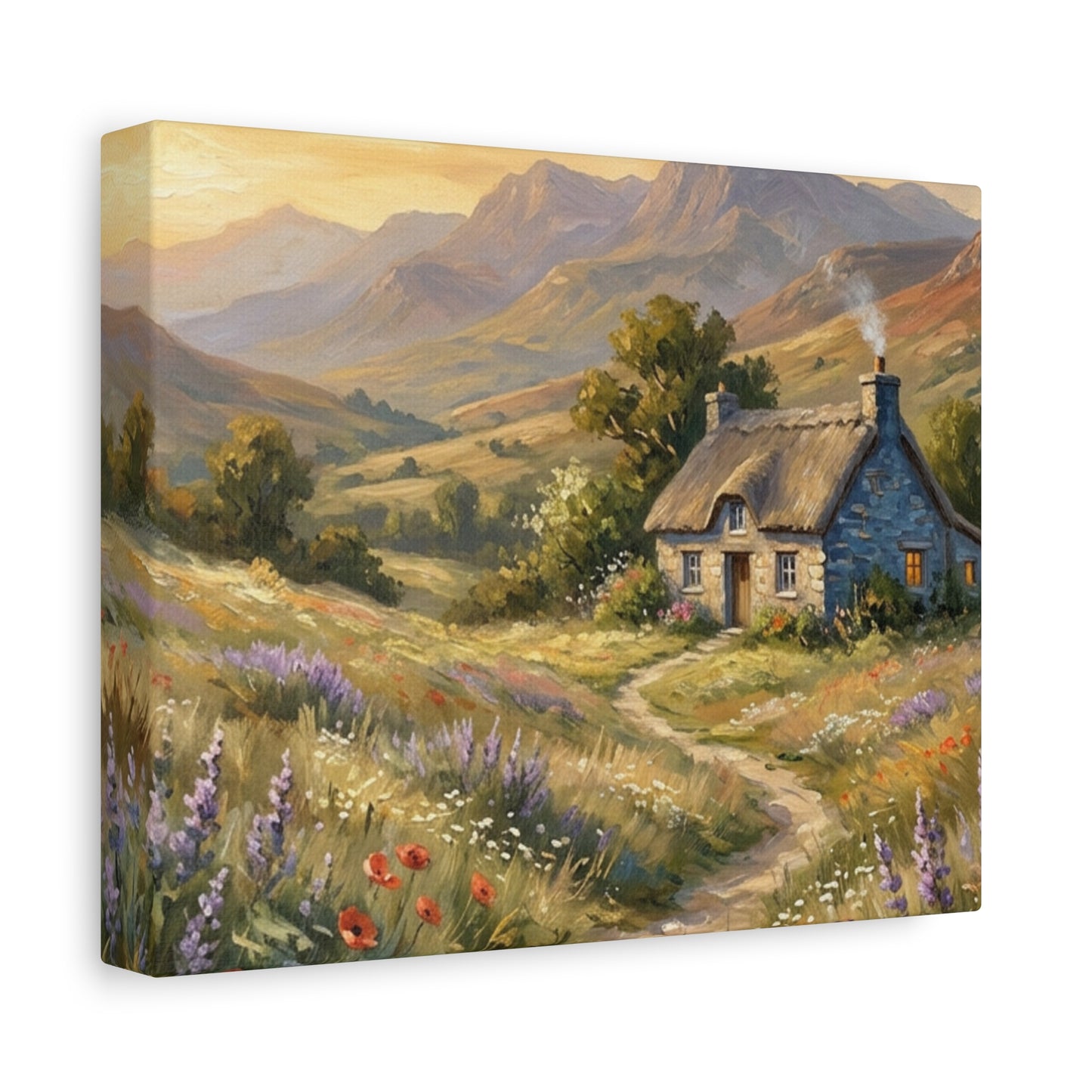 Countryside Cottage Canvas Wall Art — Tranquil Rustic Landscape Print