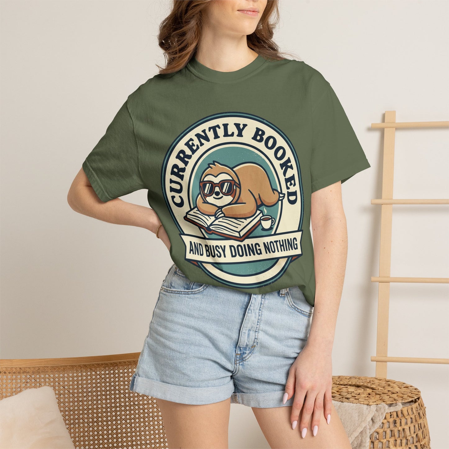 Currently Booked Sloth T-Shirt — "Currently Booked and Busy Doing Nothing" Graphic Tee for Readers