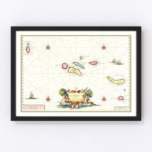 Vintage Map of Azores, Portugal 1665