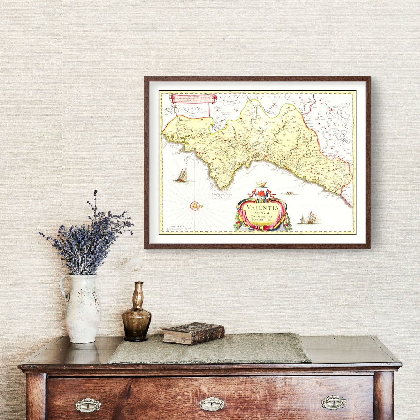 Vintage Map of Valencia, Spain 1665