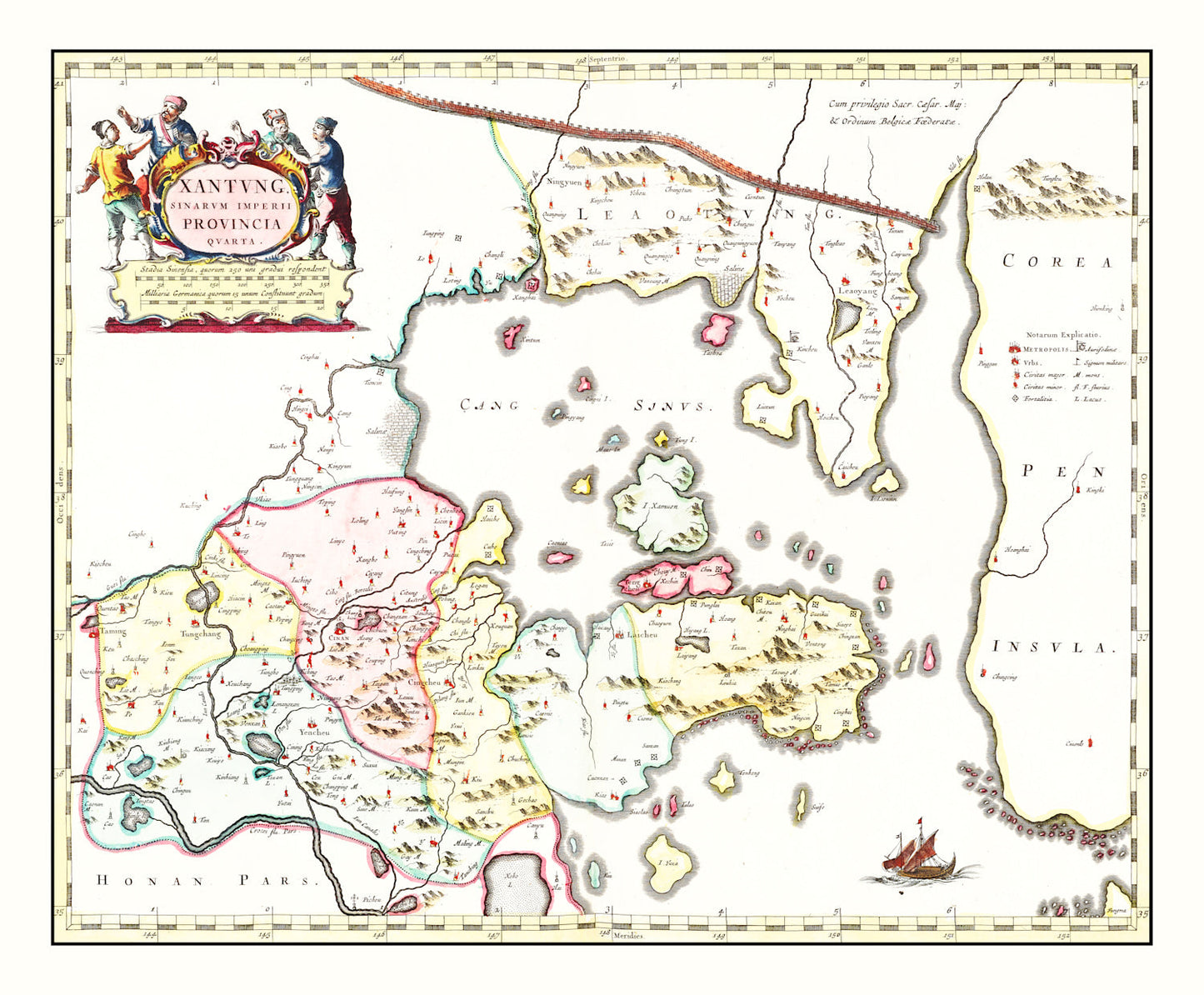 Vintage Map of Shantung, China 1665