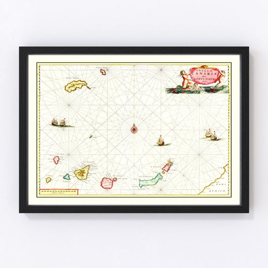 Vintage Map of Canary Islands, Spain 1665