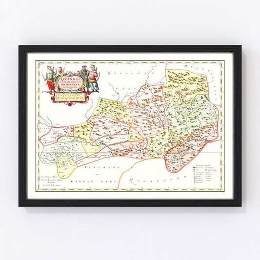 Vintage Map of Quangsi, China 1665
