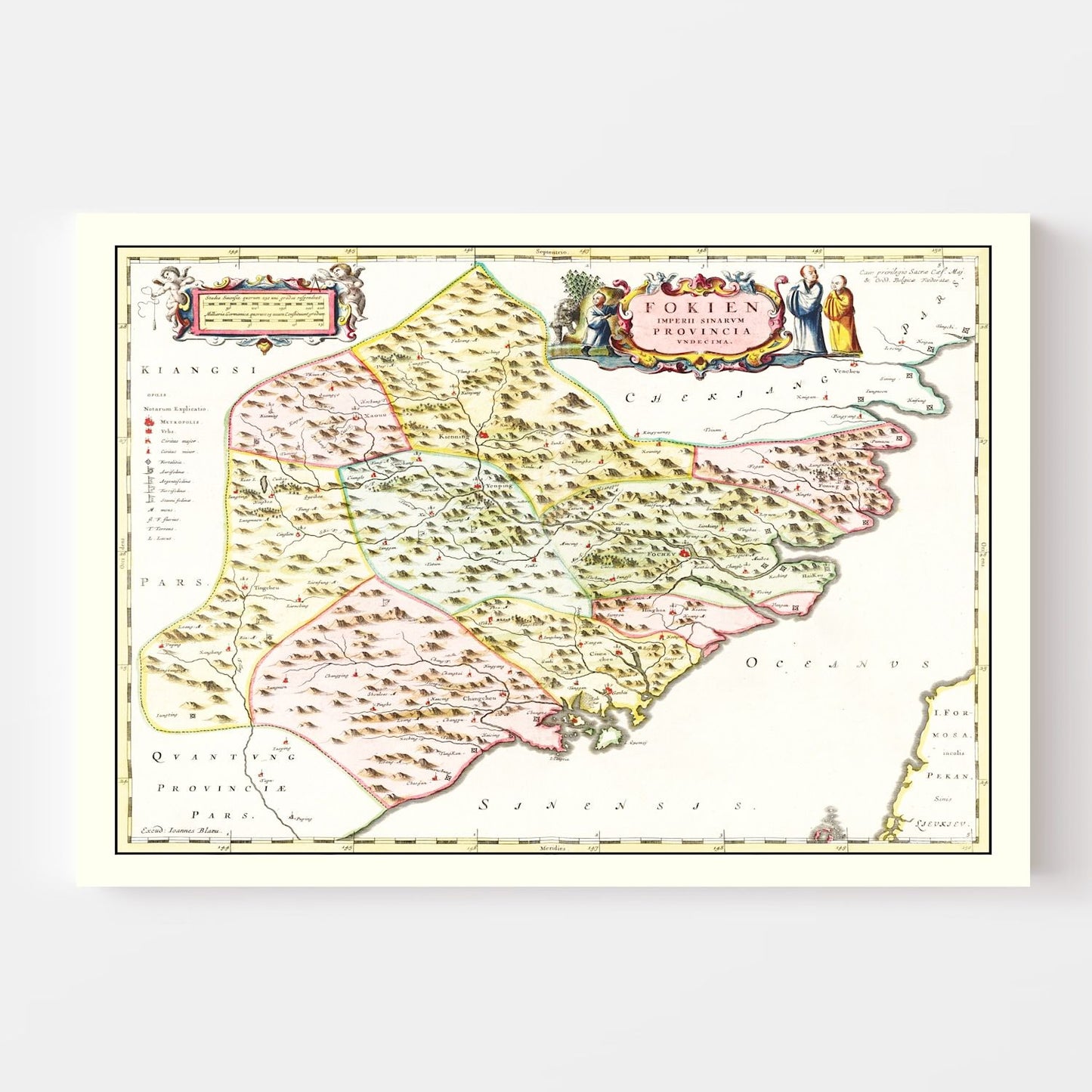 Vintage Map of Fujian, China 1665