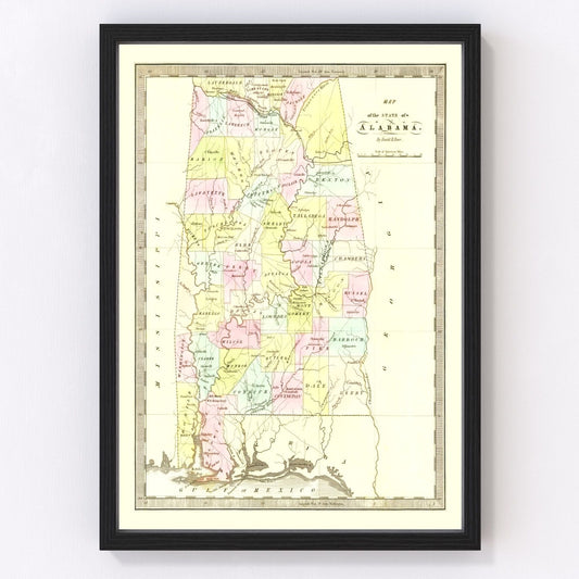 Vintage Map of Alabama 1834