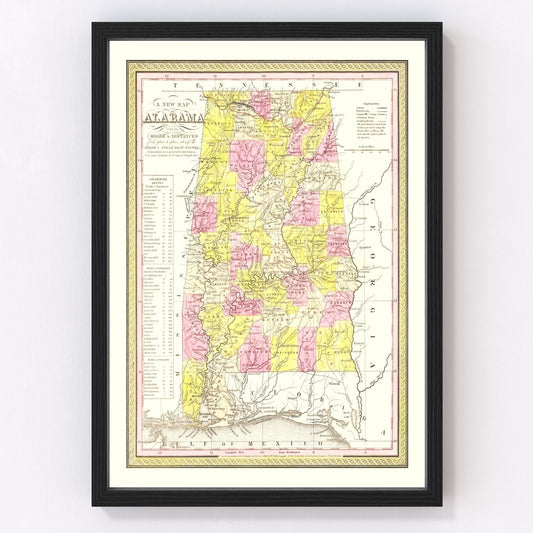 Vintage Map of Alabama 1847