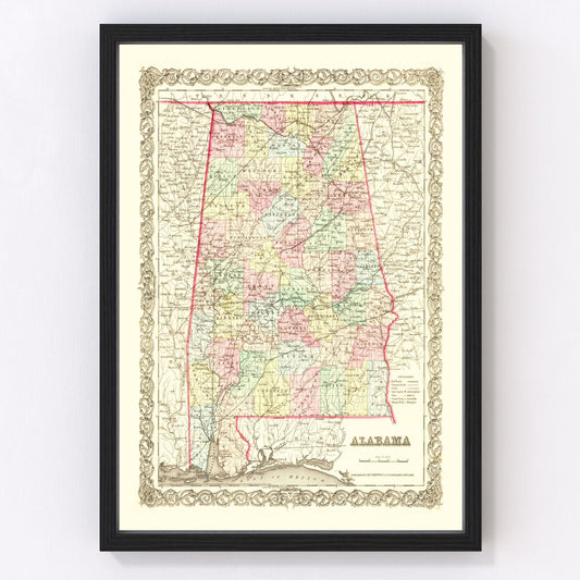 Vintage Map of Alabama 1855
