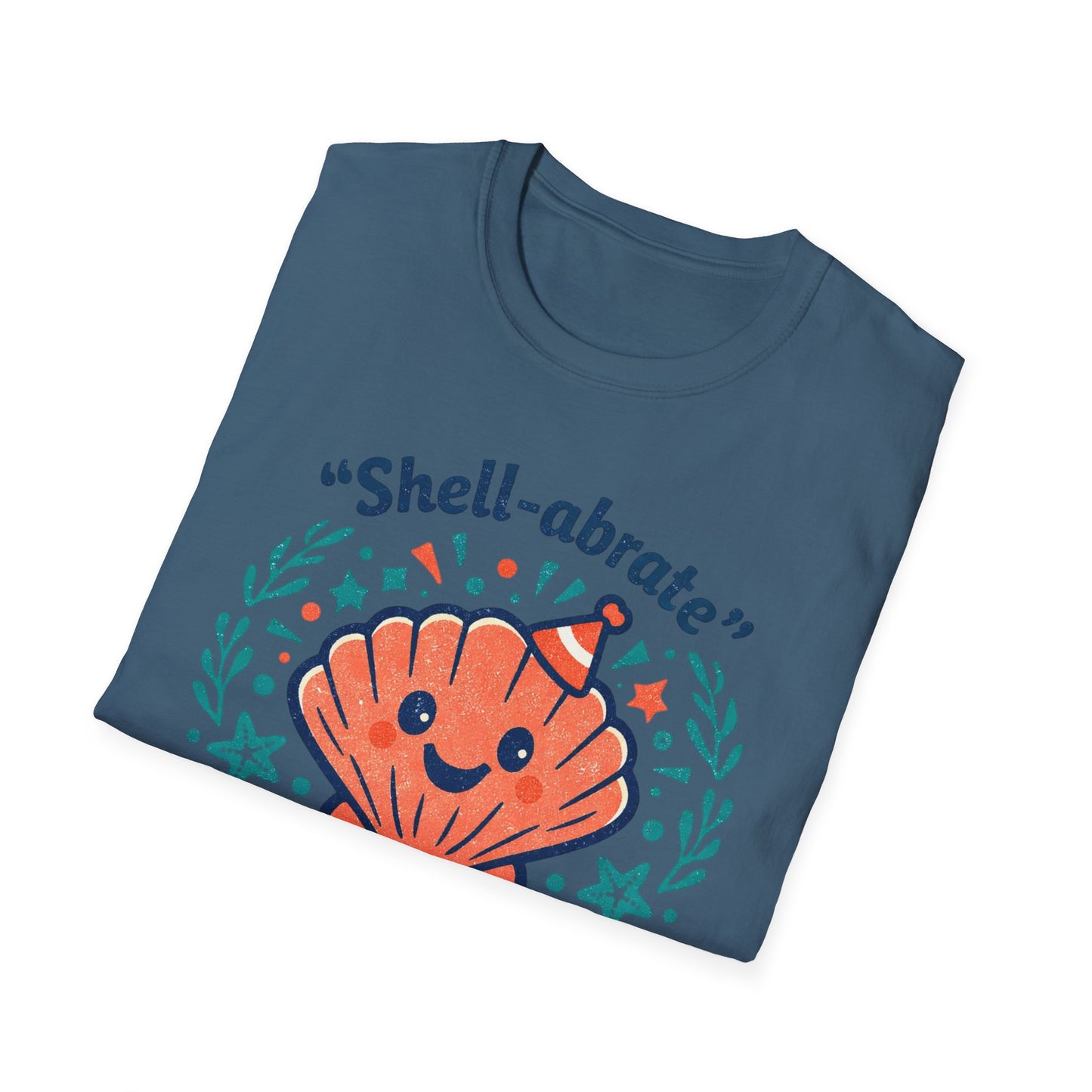 Shell-abrate Happy Seashell T-Shirt — "life's little moments" Cute Beach Graphic Tee