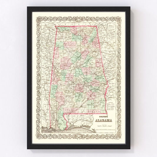 Vintage Map of Alabama 1871