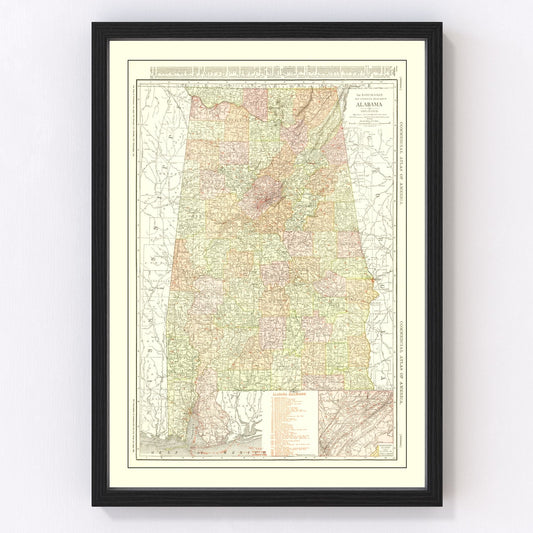 Vintage Map of Alabama 1917