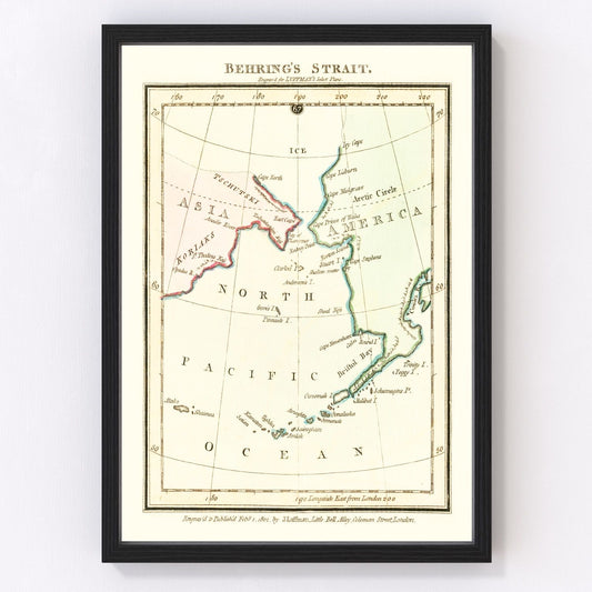 Vintage Map of Behring's Strait 1802