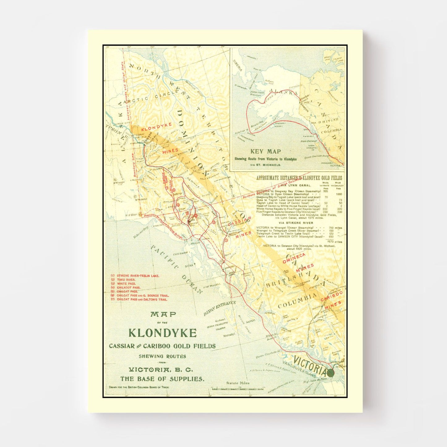 Vintage Map of Klondyke, Cassiar & Cariboo Gold Fields 1898