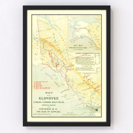 Vintage Map of Klondyke, Cassiar & Cariboo Gold Fields 1898