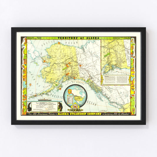 Vintage Map of Alaska 1936