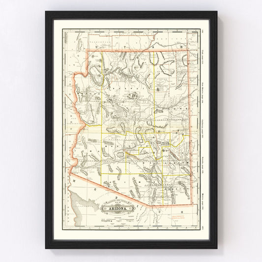 Vintage Arizona Railroad Map 1886