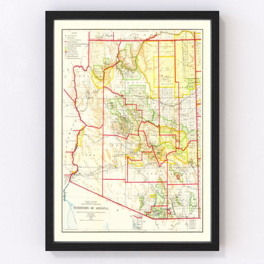 Vintage Map of Arizona 1909