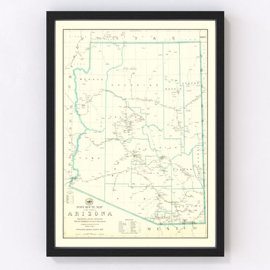 Vintage Arizona Post Route Map 1925
