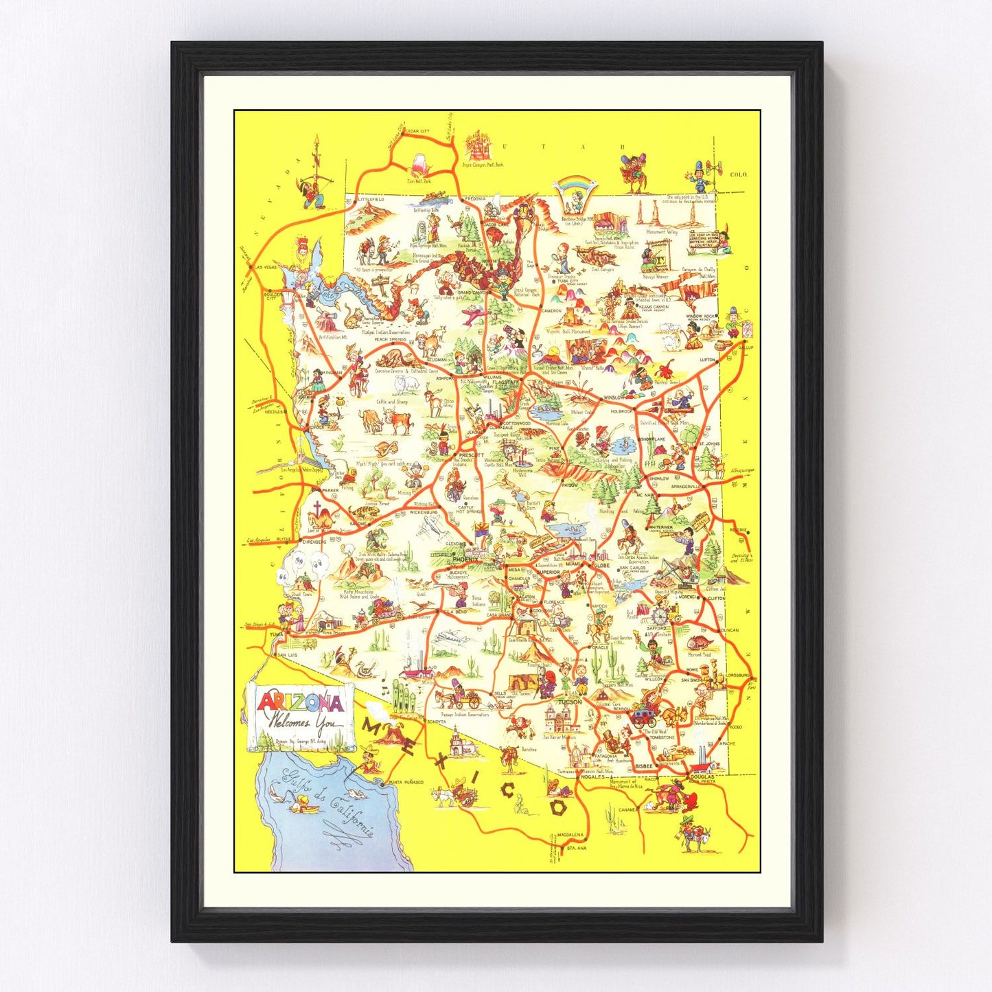Vintage Pictorial Map of Arizona 1942