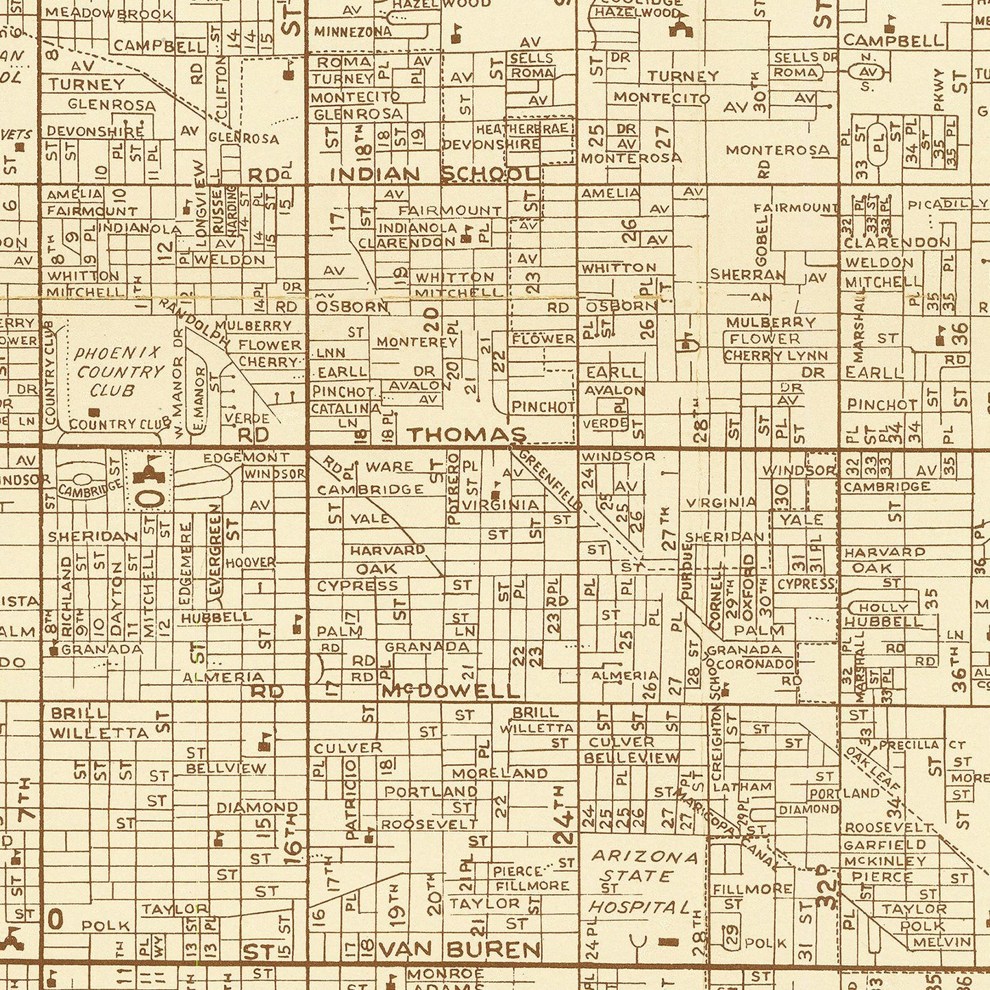 Vintage Map of Phoenix, Arizona 1956
