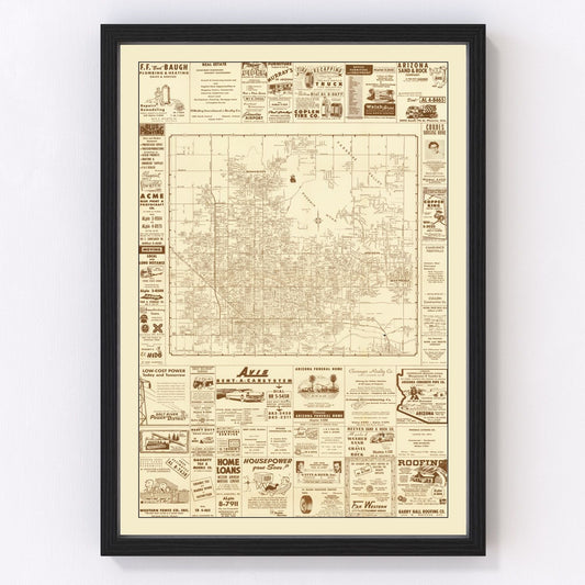 Vintage Map of Phoenix, Arizona 1956