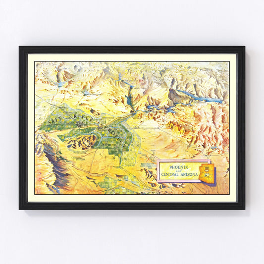 Vintage Map of Phoenix & Central Arizona 1960