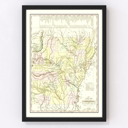 Vintage Map of Arkansas 1836