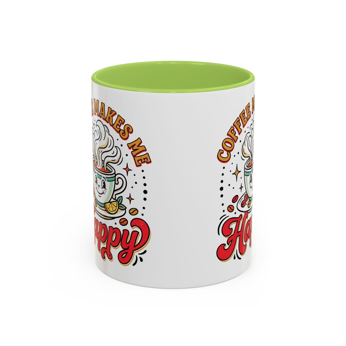 Coffee Mug — "Coffee Makes Me Happy" Cute Retro Accent Mug (11/15oz)