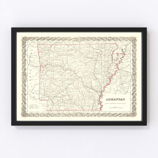 Vintage Map of Arkansas 1855