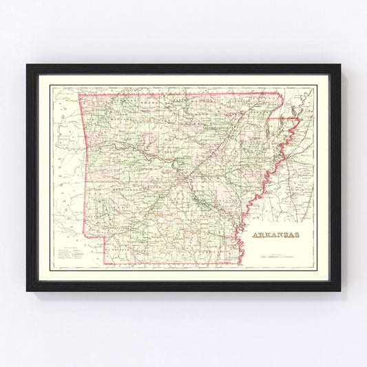 Vintage Map of Arkansas 1876