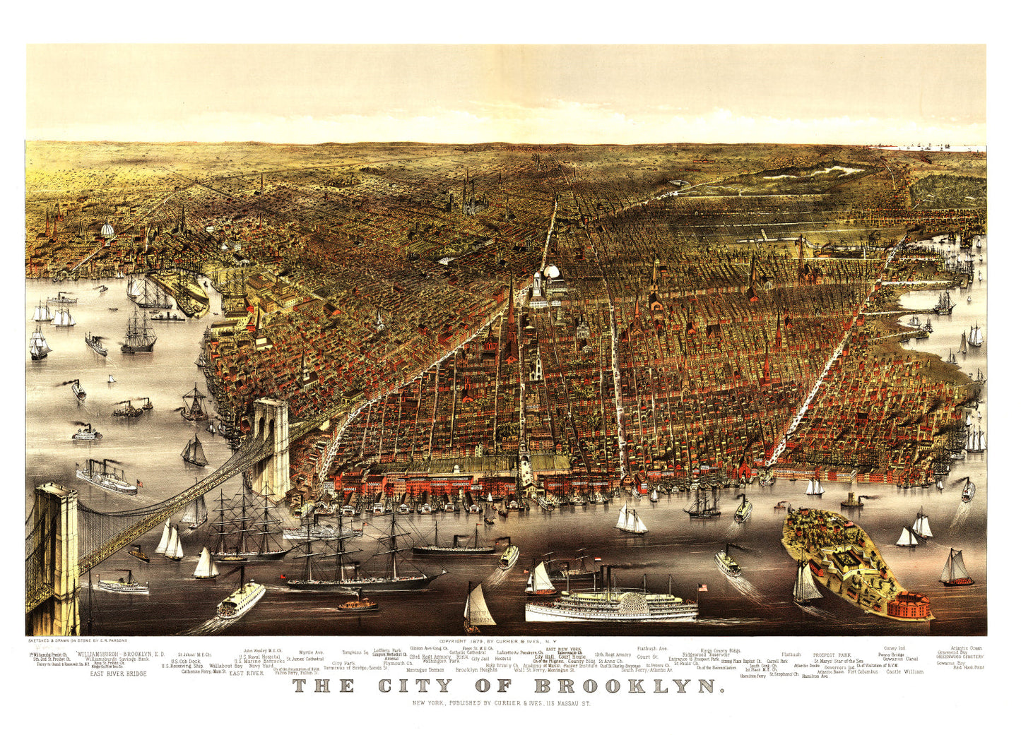 Vintage Map of Brooklyn, New York 1879
