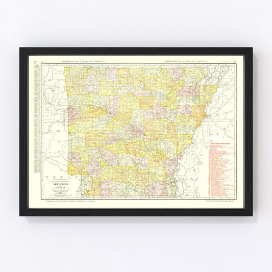 Vintage Map of Arkansas 1917