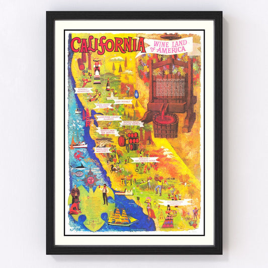Vintage California Wine Country Map 1960