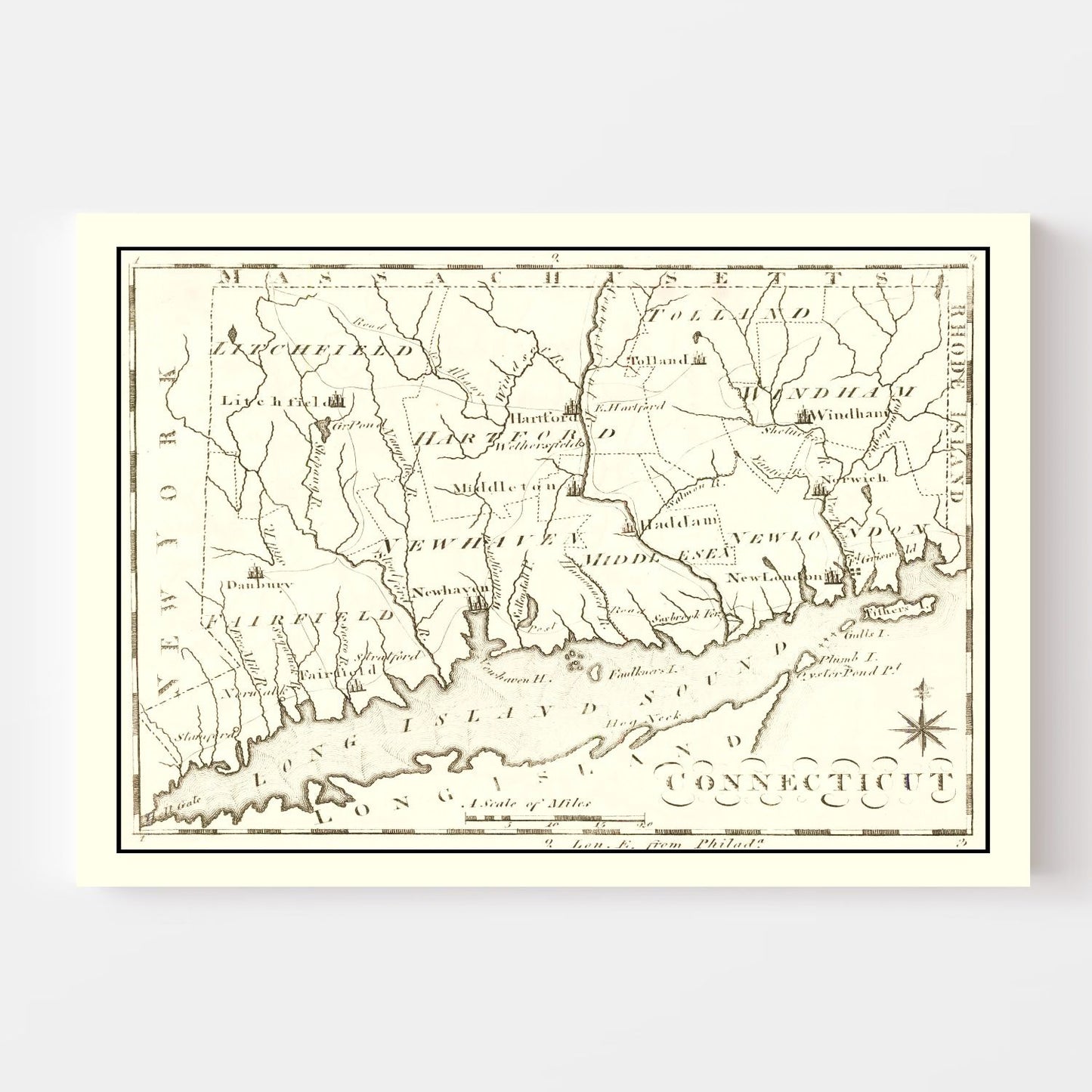 Vintage Map of Connecticut 1795