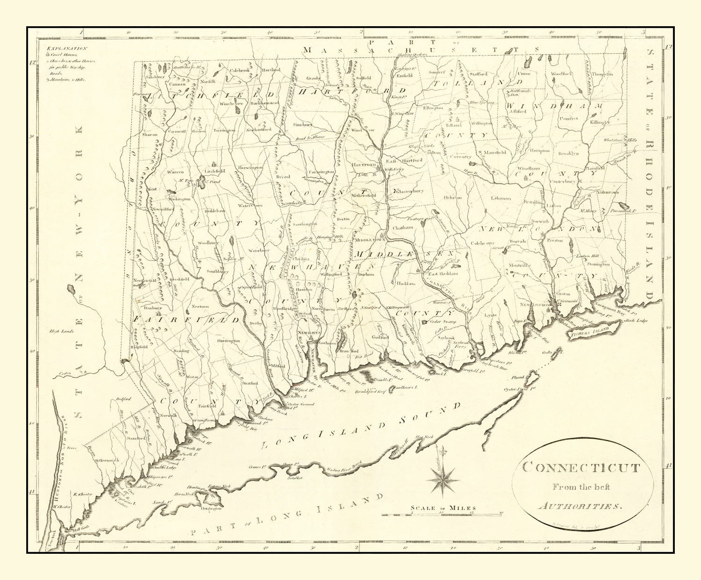 Vintage Map of Connecticut 1796