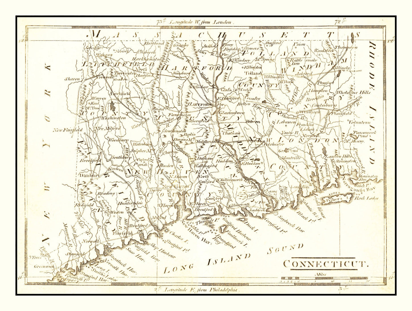 Vintage Map of Connecticut 1814