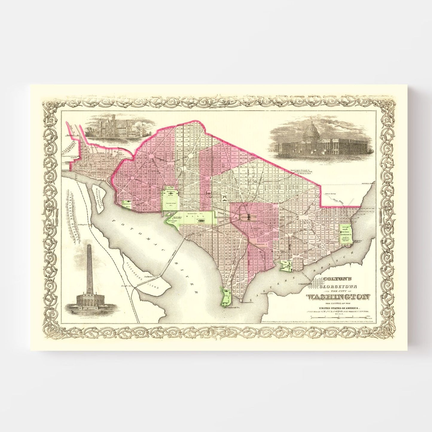 Vintage Map of Washington, DC 1866