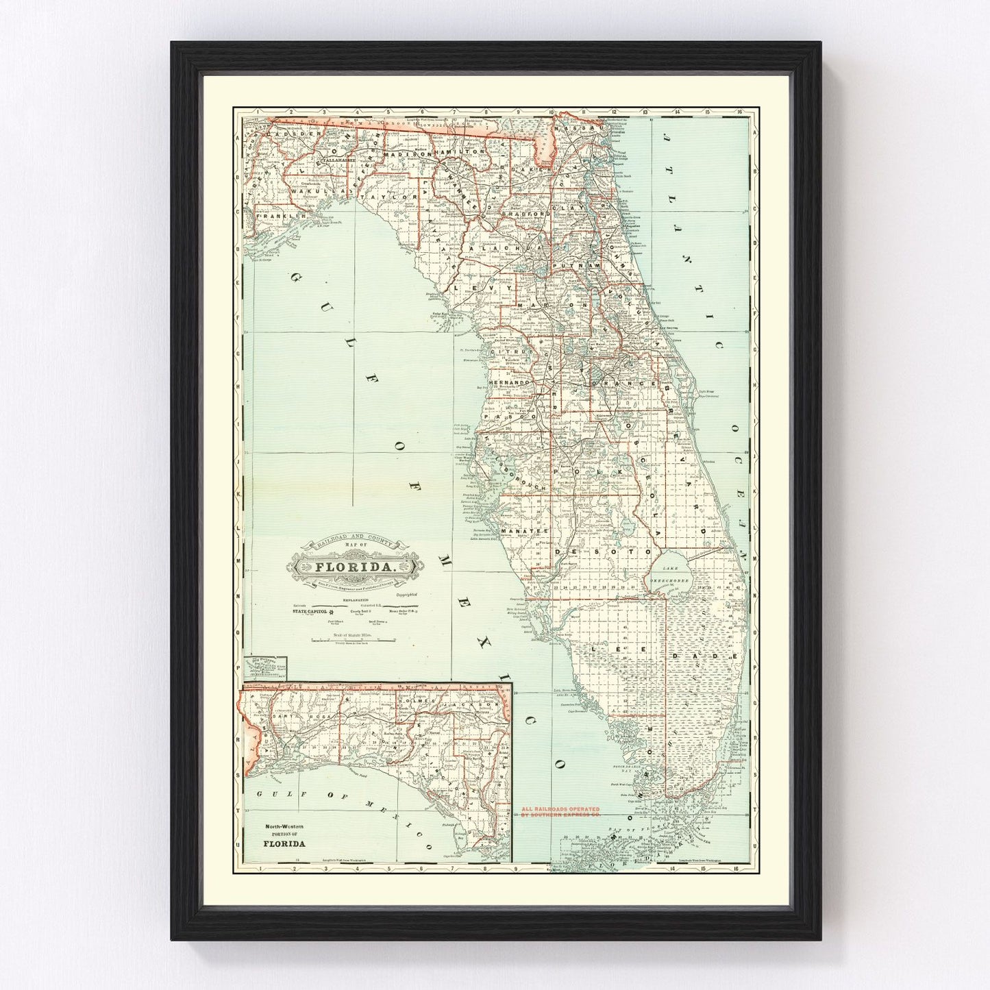 Vintage Map of Florida 1888